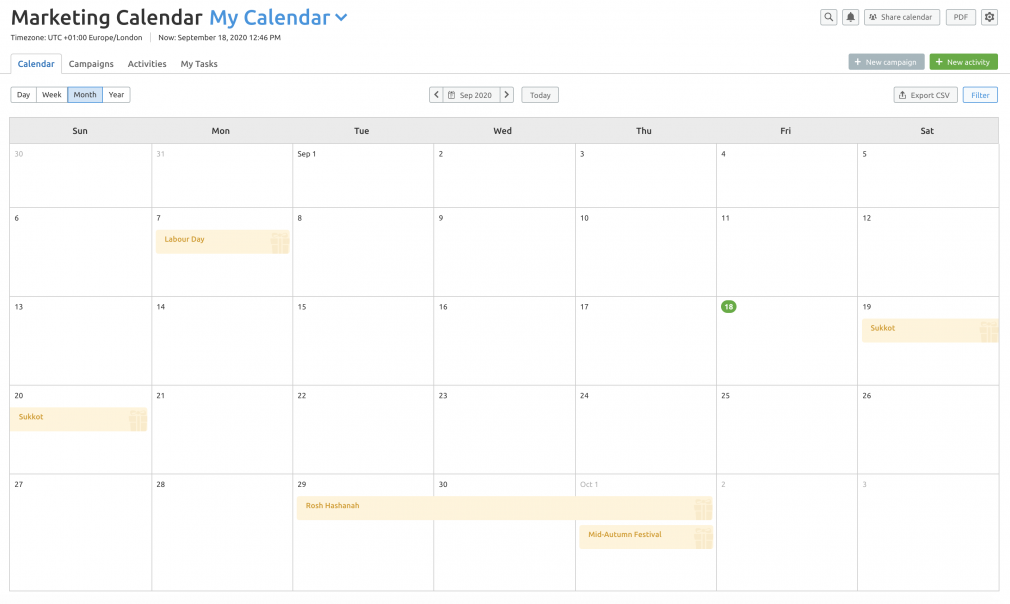 Marketing Calendar screenshot