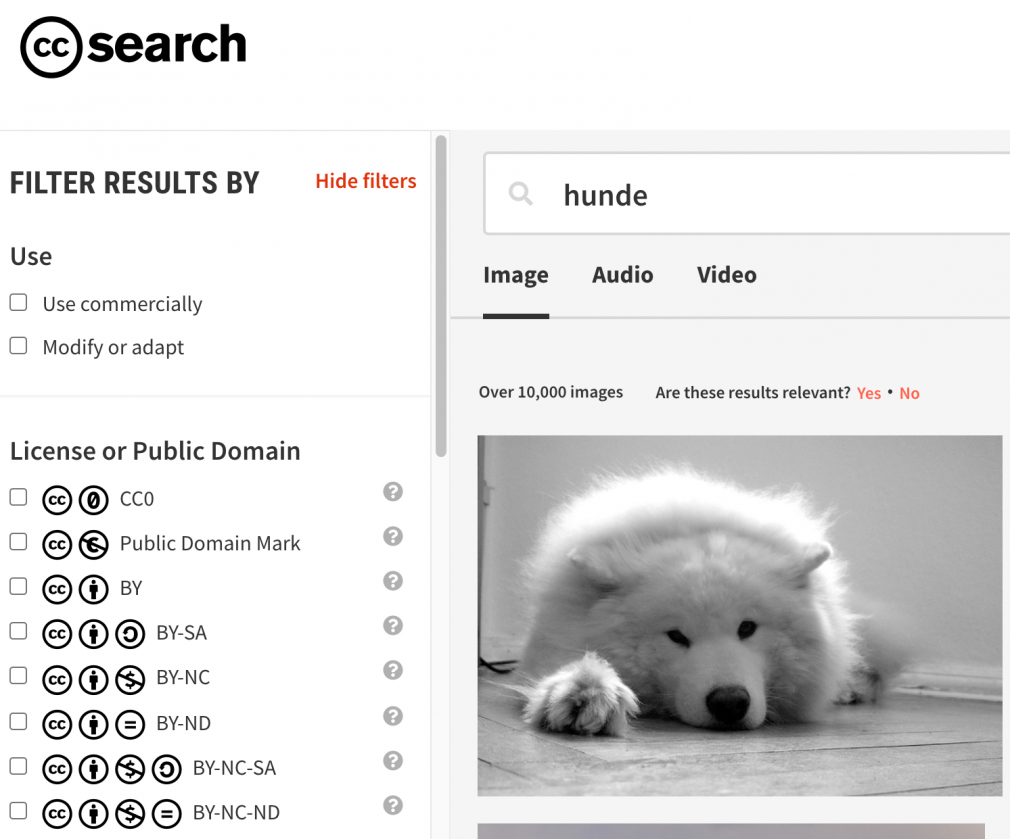 Creative Commons Search Screenshot Bildersuche