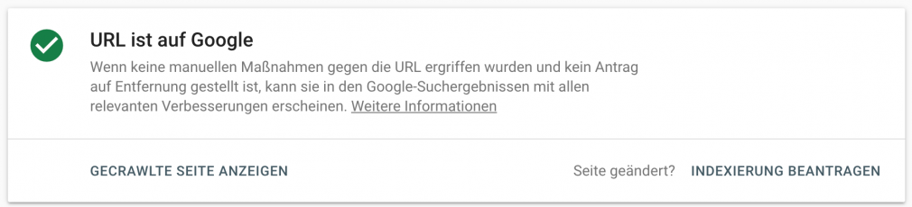Bestätigung, dass URL im Google-Index ist