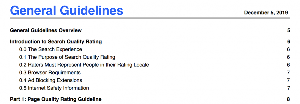 Google's guideline for page quality