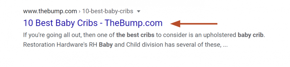 title tag on SERP screenshot