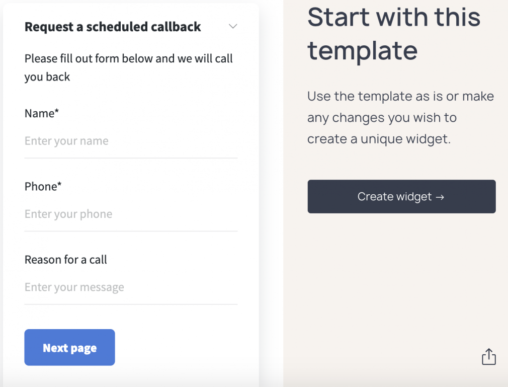 Getsitecontrol callback request form