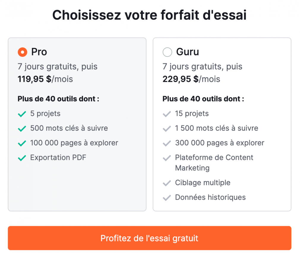 essai gratuit semrush