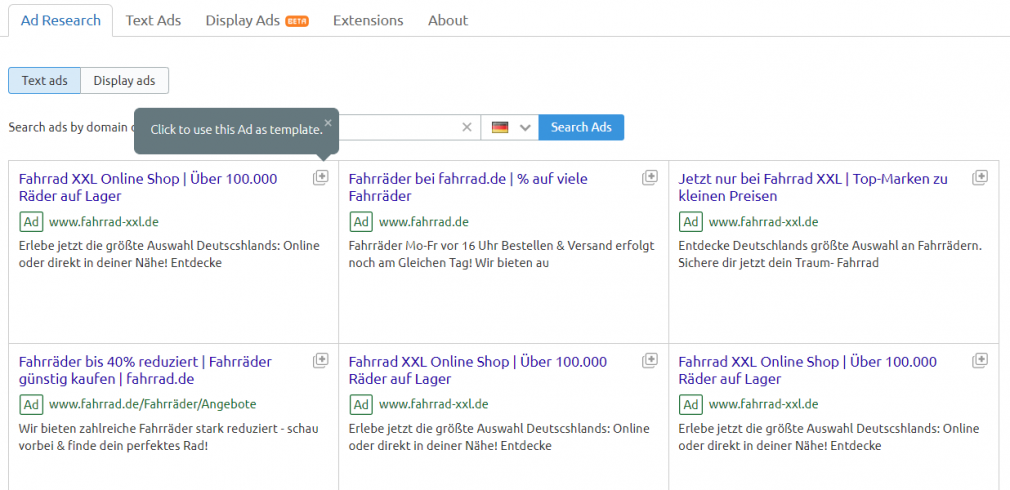 Ad Builder von SEMrush