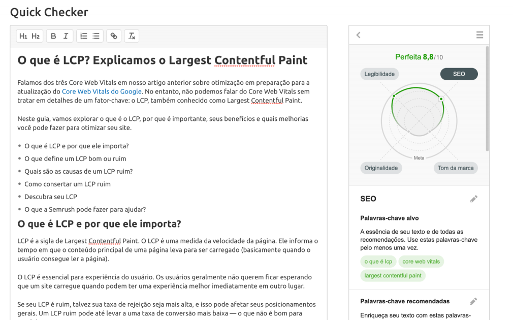 SWA Semrush exemplo