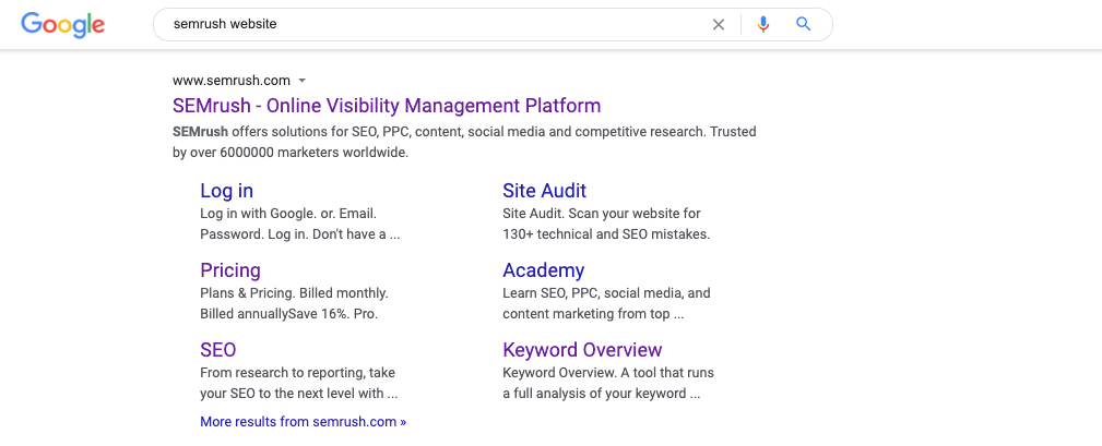 Sitelinks SERP feature