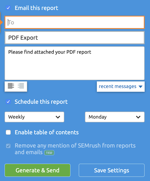 SEMrush SEO report scheduling options