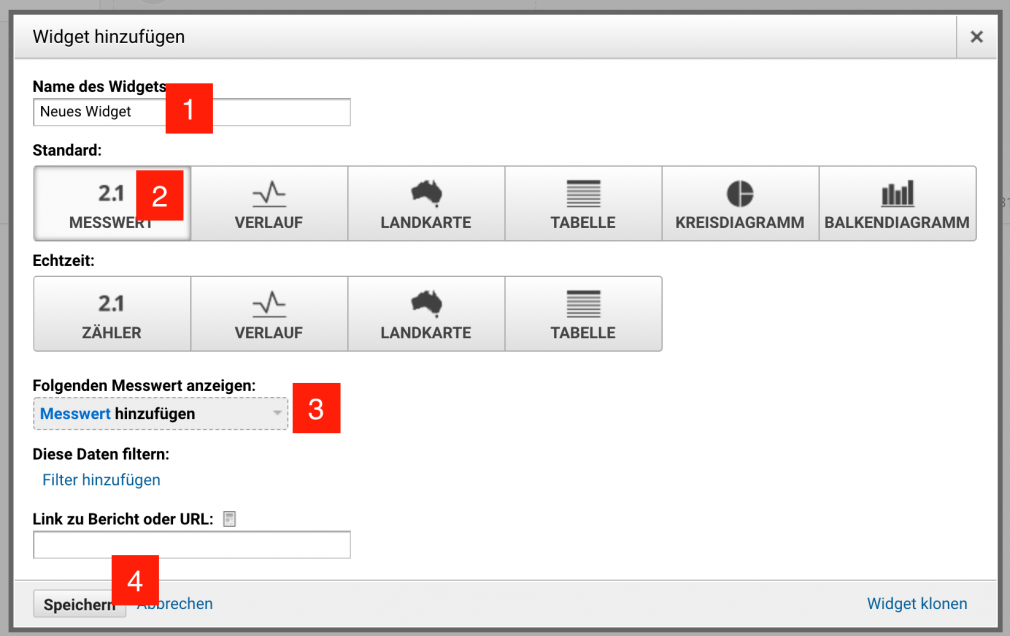 Google Analytics Widget für Dashboard erstellen