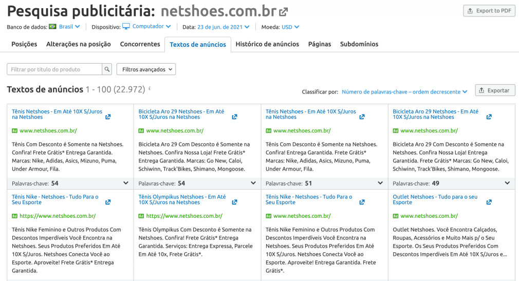 textos de ads pela Semrush