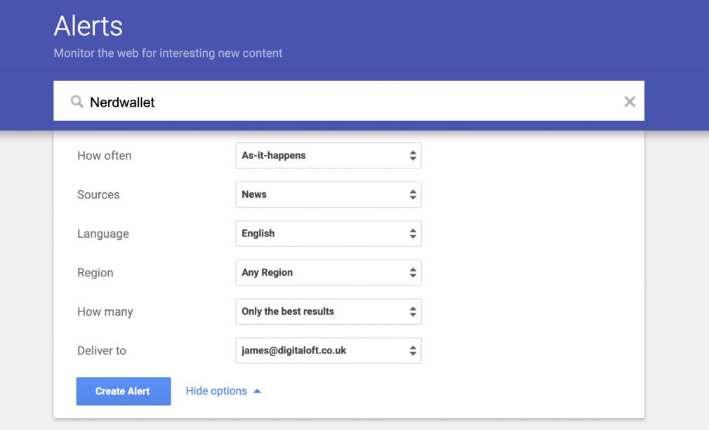 Google Alerts screenshot