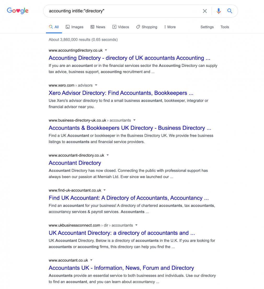 Example of using intitle and getting google search results