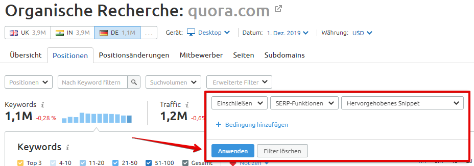 Organische Recherche: Keywords für hervorgehobene Snippets finden