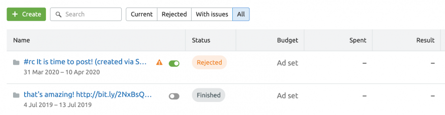 rejected ads filter
