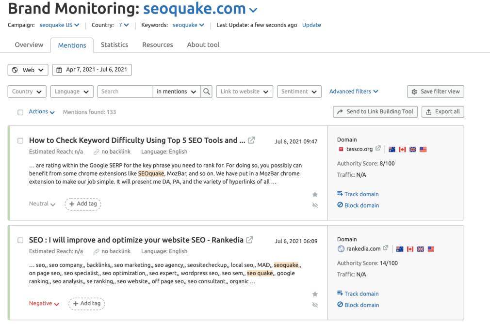Measuring mentions in Brand Monitoring