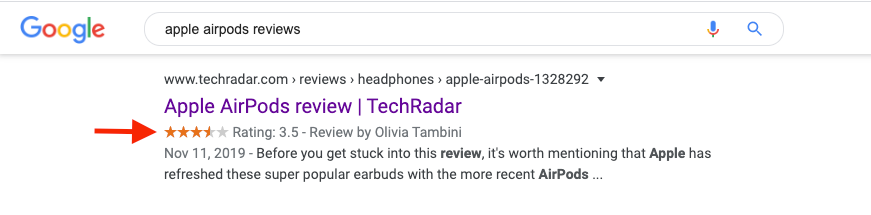 Example of Schema AggregateRating in SERP
