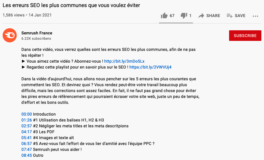 description youtube