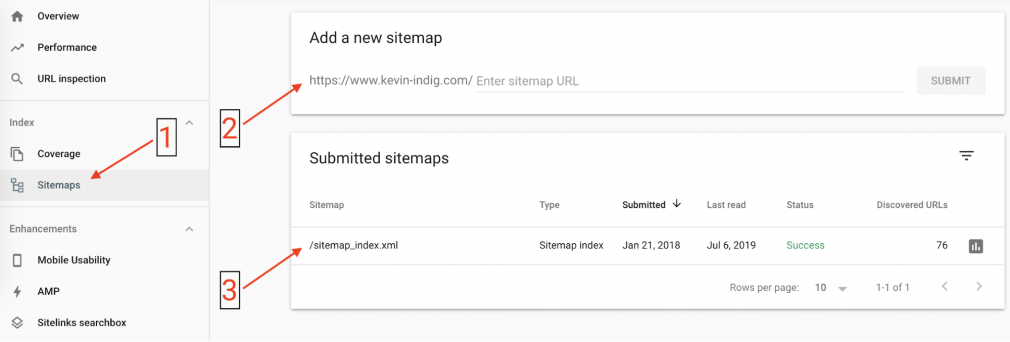 XML sitemap in Google Search Console