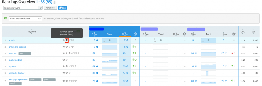 AMP in den SERPs mit Position Tracking tracken