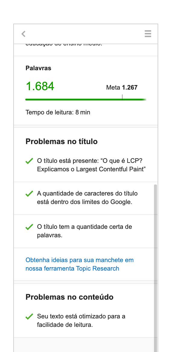Legibilidade SWA Semrush
