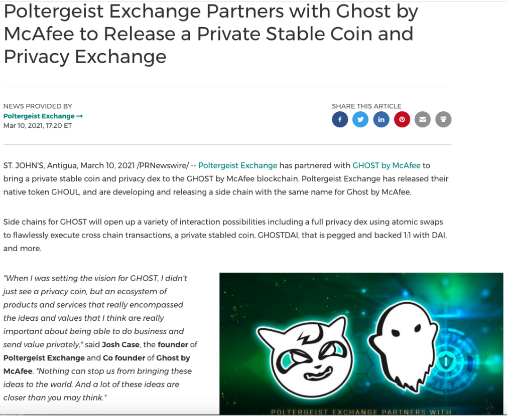 Poltergeist Exchange Partners with Ghost by McAfee