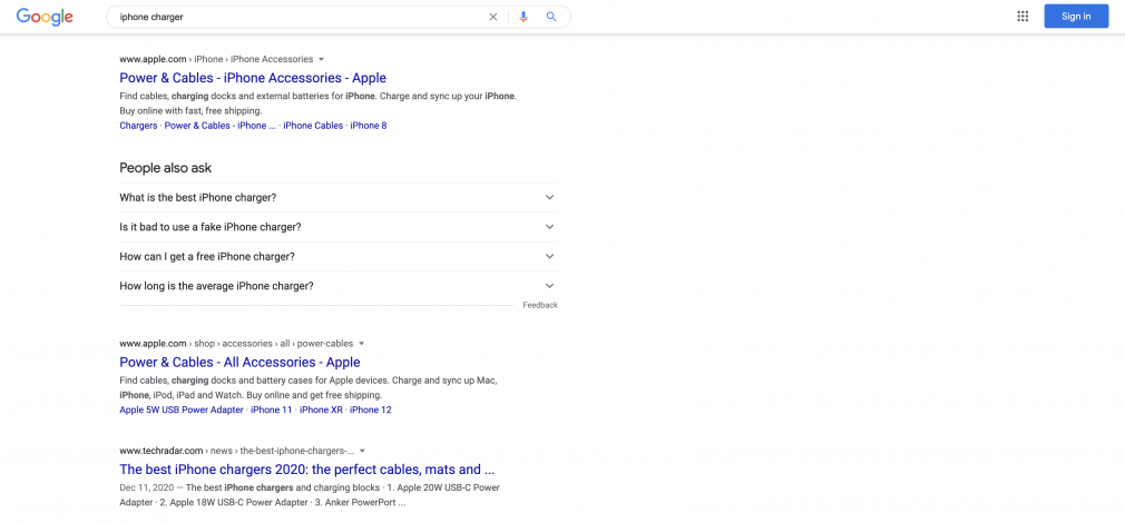 iphone charger serps