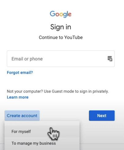 YouTube sign in image
