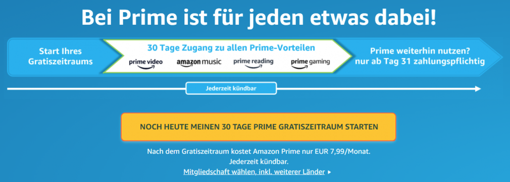 Amazon Prime 30 Tage kostenlos testen