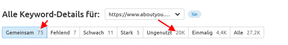Keyword-Gruppierungen in Keyword-Gap auswählen