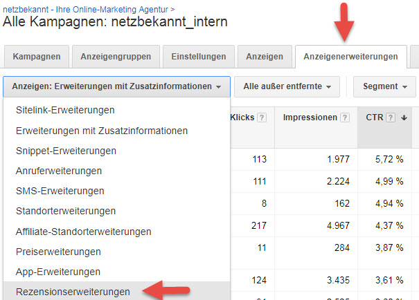 Google Ads Rezensions-Erweiterungen
