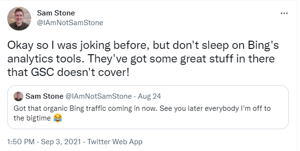 Tweet about Bing Analytics tools