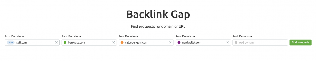 SEMrush Backlink Gap Tool screenshot