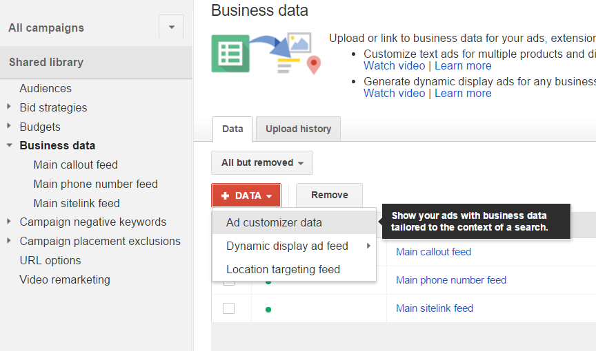 business data feed upload