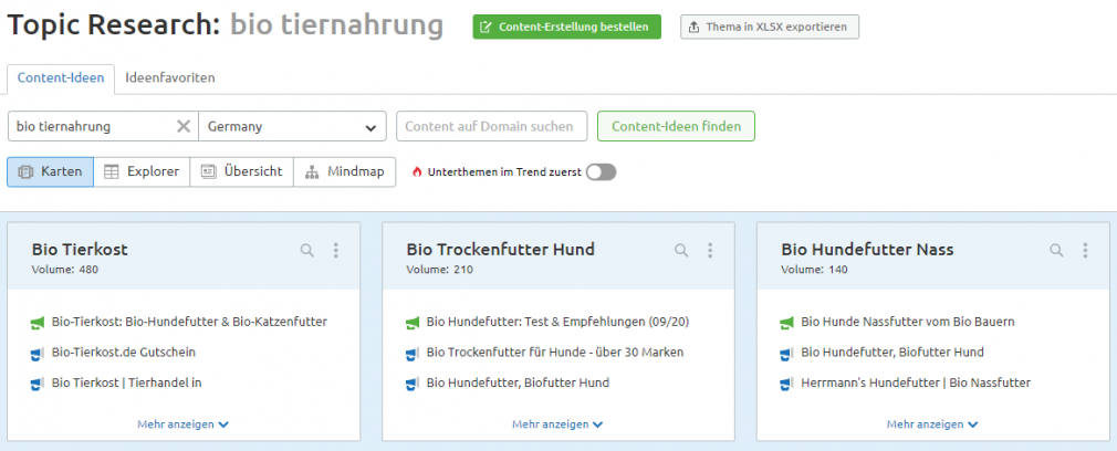 Keyword-Recherche mit SEMrush Topic Research