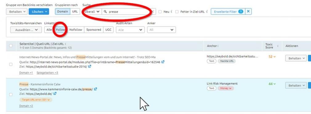 Backlink Audit: Dofollow-Links von Presseportalen