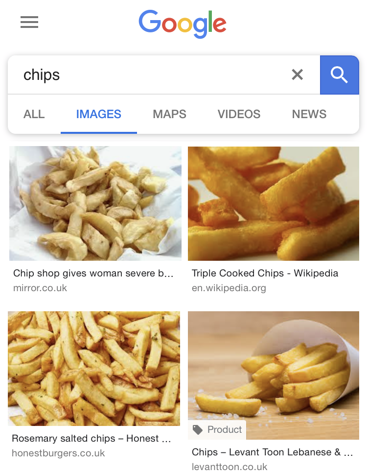 Google-UK-Suchergebnis für 'Chips'