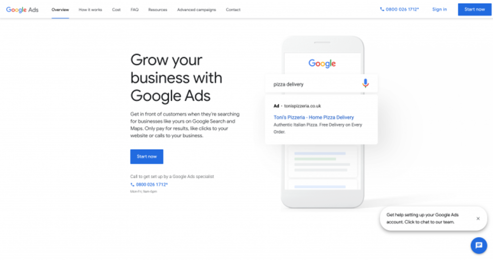 Beispiel einer Seite von Google Ads