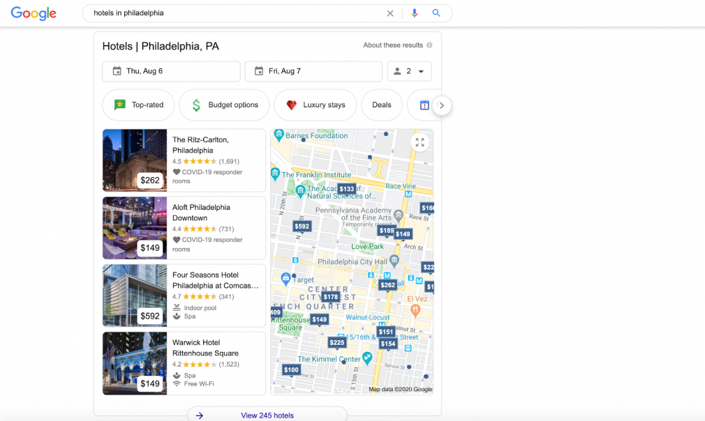 Hotel Pack SERP feature