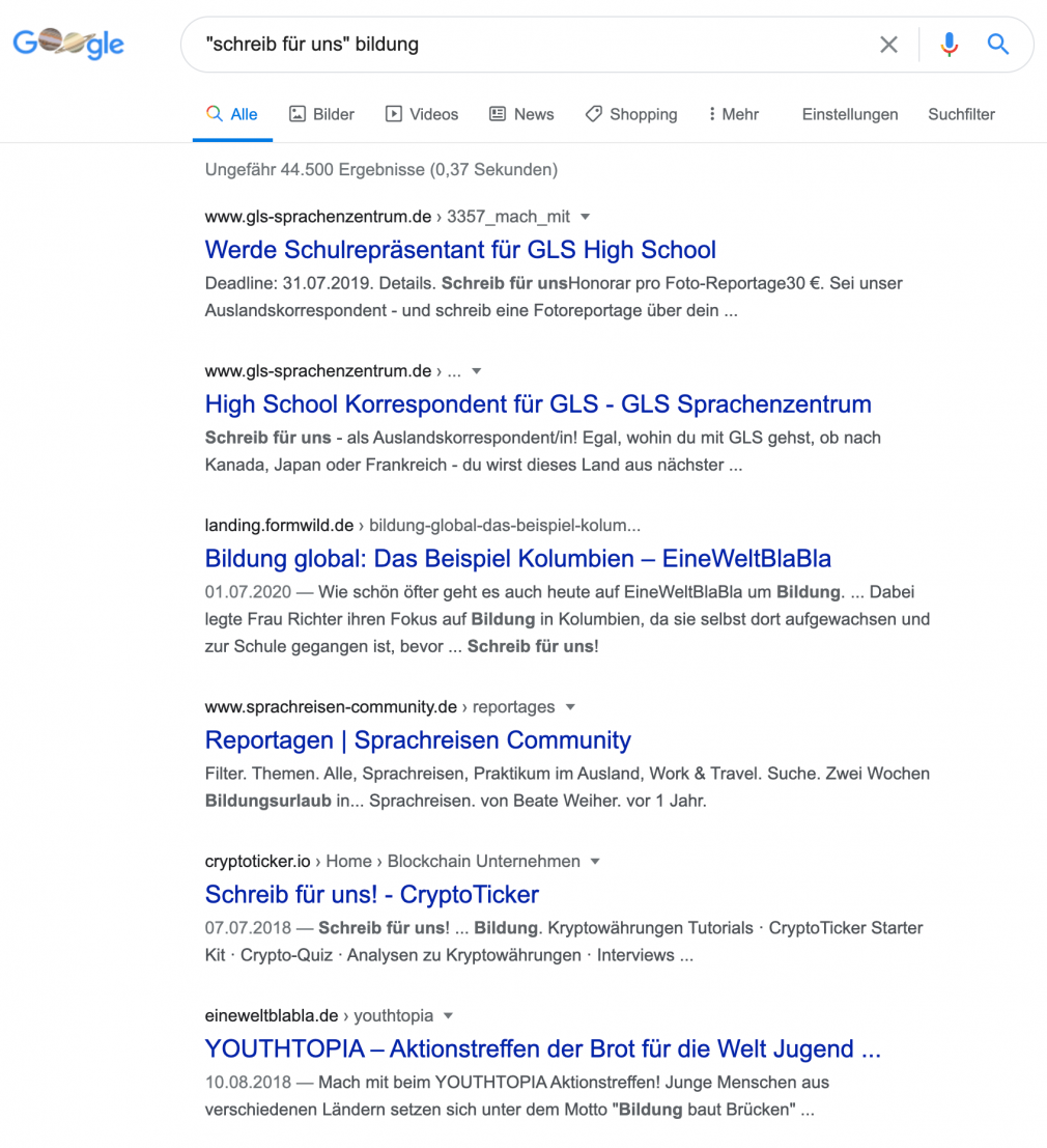 Schreib für uns in den SERPs für den Backlinkaufbau