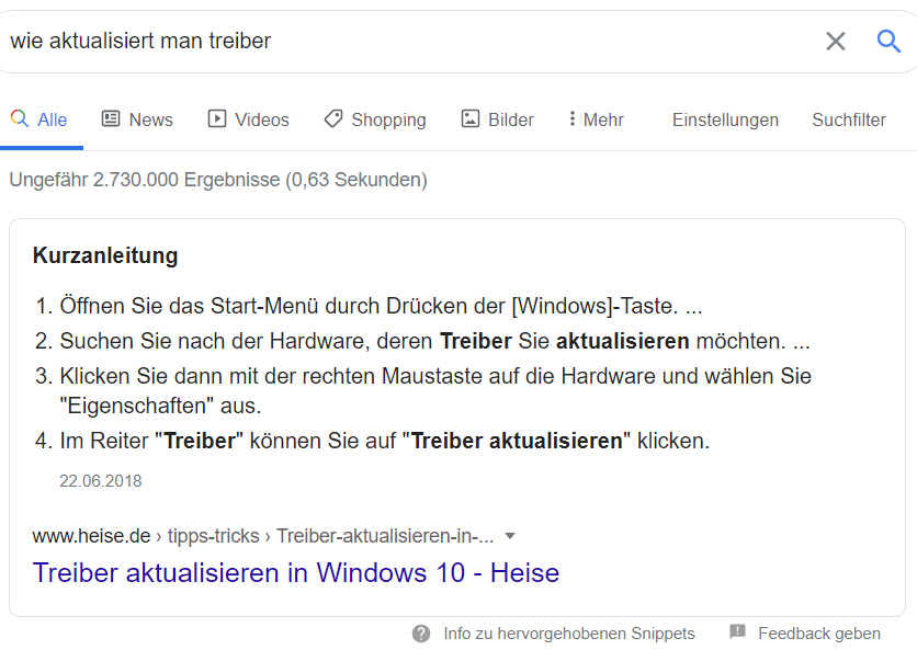 Google-Antwort in mehreren Schritten
