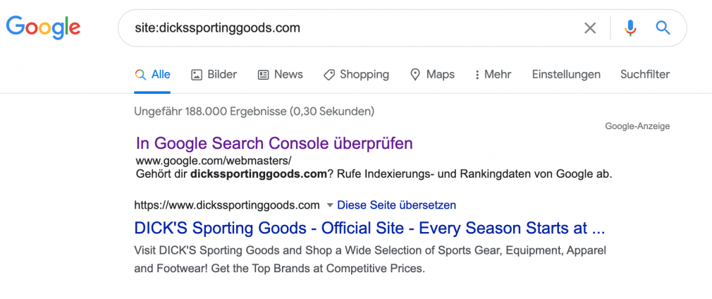 Beispiel für den site:-Suchoperator