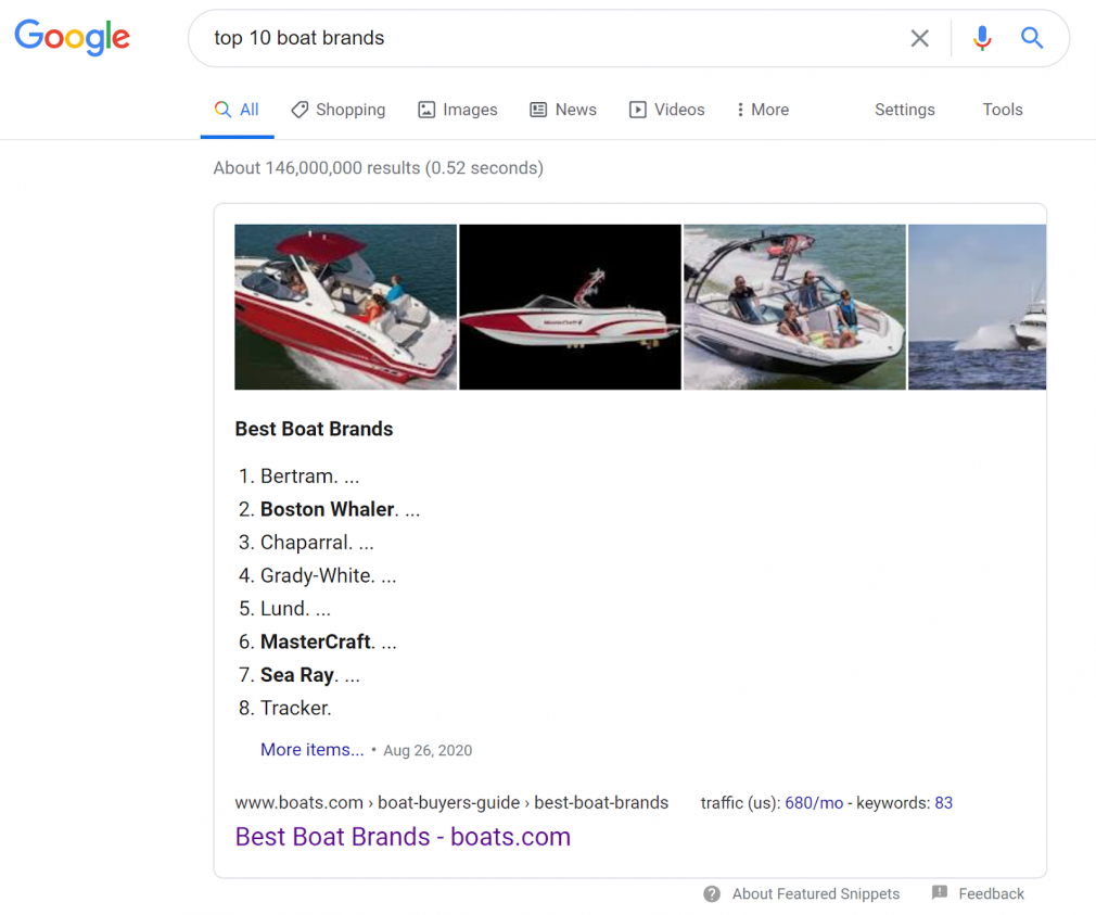 Best Boat Brands Featured Snippet screenshot