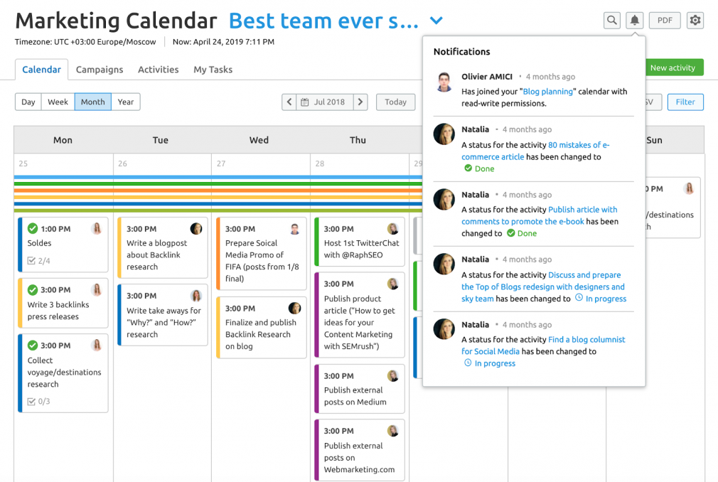 Semrush Marketing Calendar