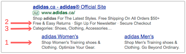 Ad extensions: sitelinks, callouts, featured snippets