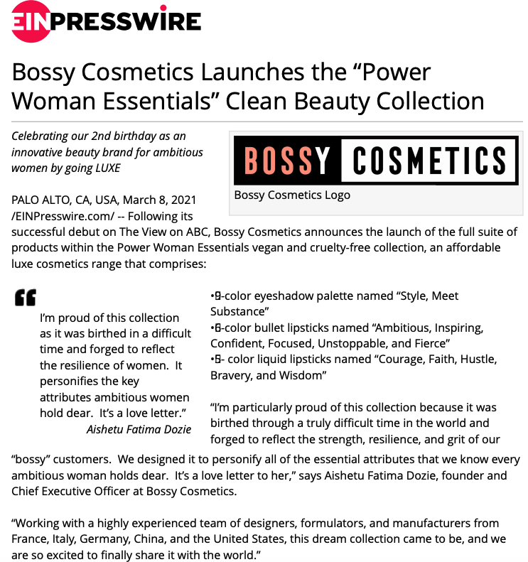 bossy cosmetics launch