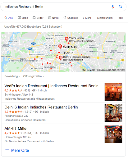 Einfluss von Reviews auf SEO erklärt anhand des Local Packs