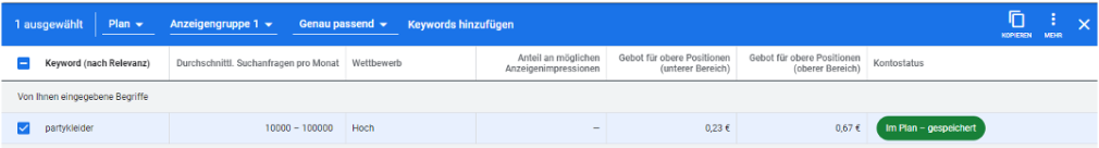 Suchvolumendata in Google Keyword-Planer