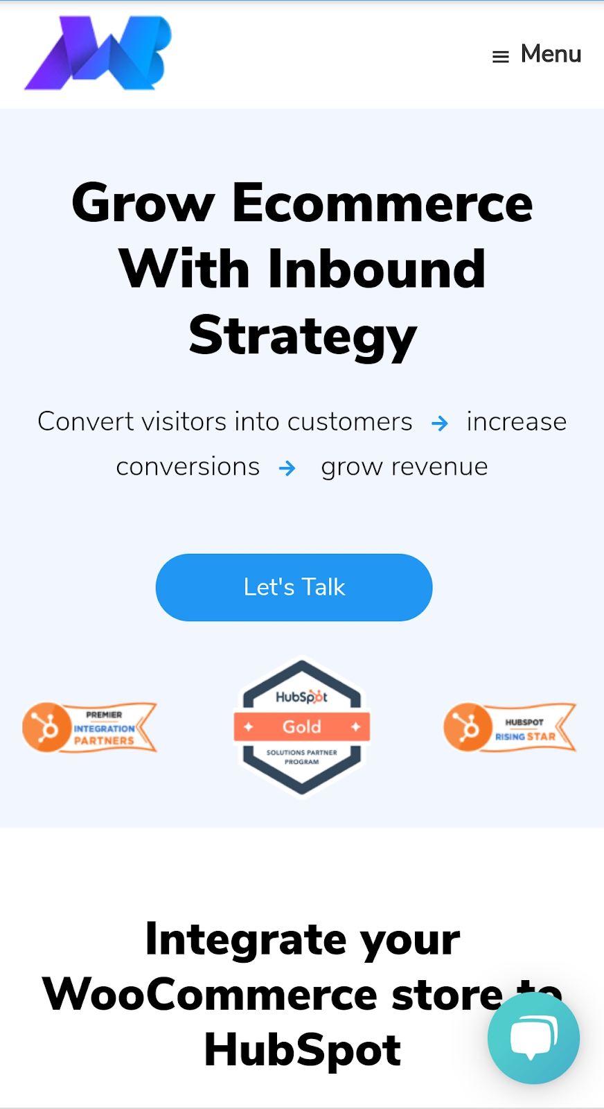 homepage example on mobile