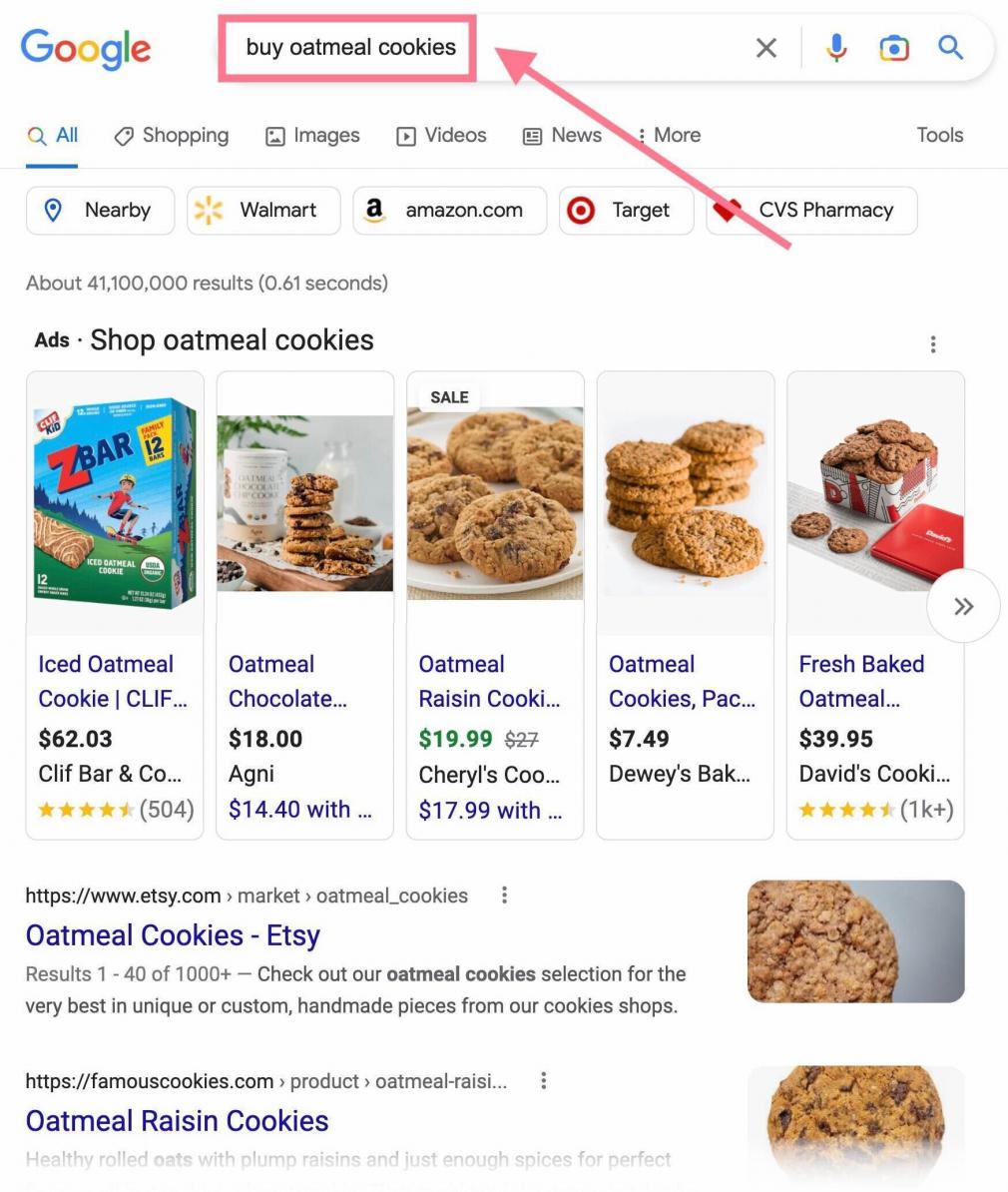 search engine results page for buy oatmeal cookies