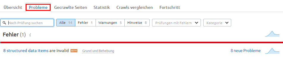 Fehler und Probleme im Site Audit