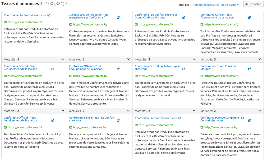 textes d'annonces semrush